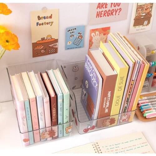 Simple appearance easy and convenient handling on both sides transparent large capacity open design storage book stand box J06