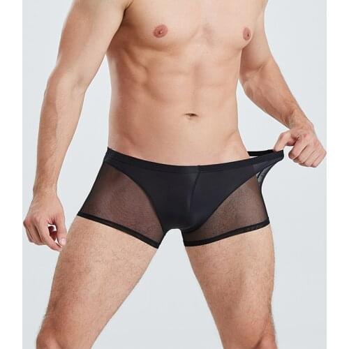 Sexy Men Underwear Ultra-thin Transparent Mesh Boxer Shorts Man Solid Breathable Convex Pouch Underpants Cueca calzoncillo S-XL