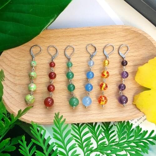 SAY HELLO Colorful Natural Stone Round Beaded Dangle Earrings for Women Bohomain Drop Earrings Jewelry Brincos серьги K5728
