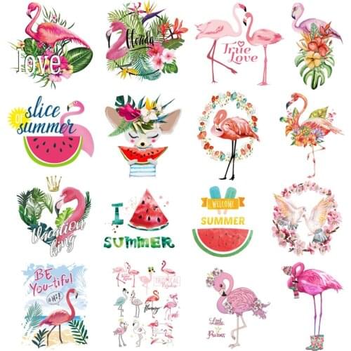 Prajna Flamingo patches Heat Transfer Patches For Clothing DIY Iron On Transfer Summer Watermelon Patch Sticker Iron On Patches