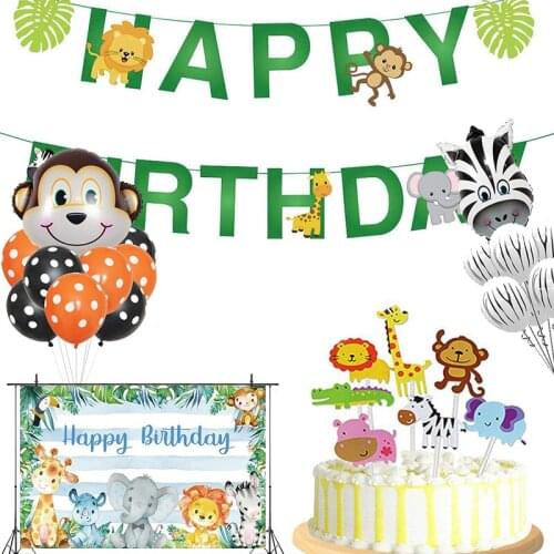 Jungle Party Decoration Lion Tiger Banner Cake Topper Birthday Party Decortion Kids Safari Zoo Party Supplies WQ04