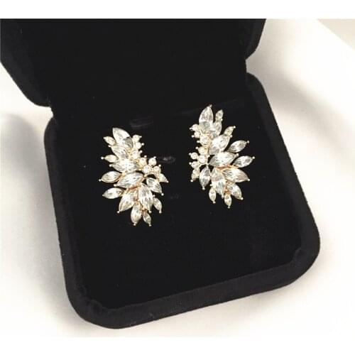 Luxury Gold Color Plating Boat Stone Decorated Shiny Stud Earrings For Women Girl Party Accessory Anniversary Lady Present