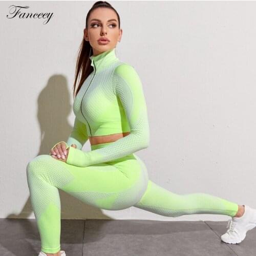Fanceey Women Tracksuit 2pcs Yoga Sets Women Gym Clothes High Waist Leggings Crop Top Suit for Fitness Women Running Sportswear