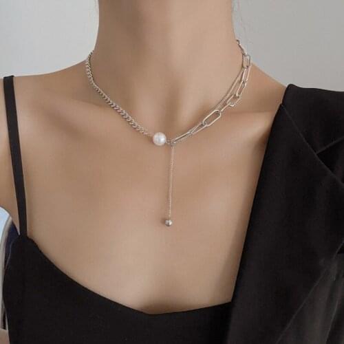 2021 New Contracted Fresh Long Metal Tassels Pendant Necklaces Fashion Sweet Pearl Geometric Trend Women Necklace Pendant gifts