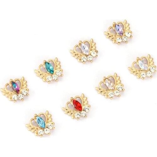 10pcs 3D Alloy Swan Crown Alloy Metal Nail Art Decorations Heart Accessories DIY Crystal Rhinestone Nail Charms 2020 New Arrival