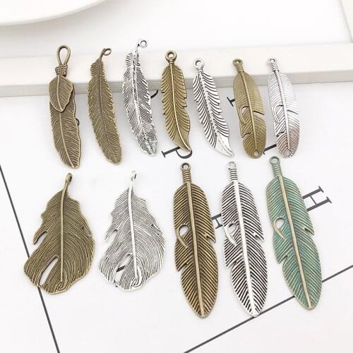 10Pcs Feather Charms Pendants DIY Jewely Making Alloy Findings Accessory For Neacklaces Earrings