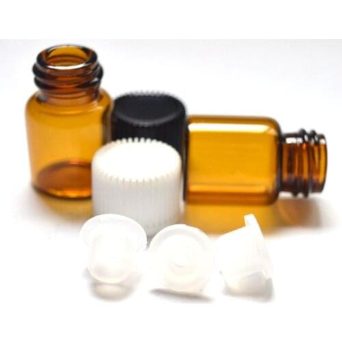 100pcs 2ml Mini Amber Perfume Sample Glass Bottle with Orifice Reducer and Cap Small Essential Oil Vials