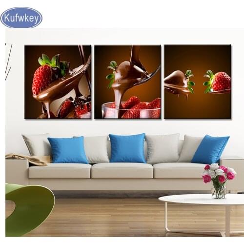 3pcs/set Strawberry Chocolates diamond painting Cross stitch Square picture of Rhinestone Resin embroidery with diamond Fruits