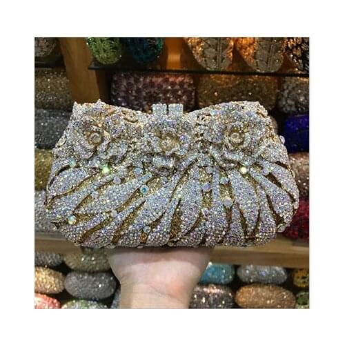 Hollow Out Multi Color crossbody bag Crystal Diamond wallet Women Evening Bags Wedding Iphone Purse Flower Handbag Minaudiere