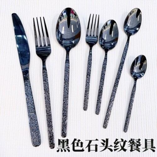 Black tableware steak knife fork spoon stone texture western simple stainless steel tableware