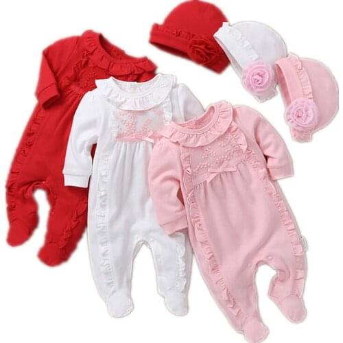 Princess Style Baby Girl Clothes Girls Clothing Suit Lace Rompers+Hats Baby Clothing Sets Infant Jumpsuit Gifts