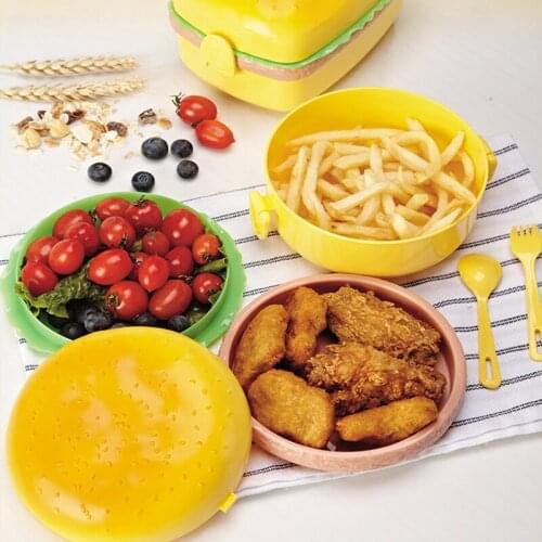 Double Tier Bento Box For Kids School Food Container Tableware Set Hamburger Lunch Box Cute Insulation Lunch Boxes With Fork