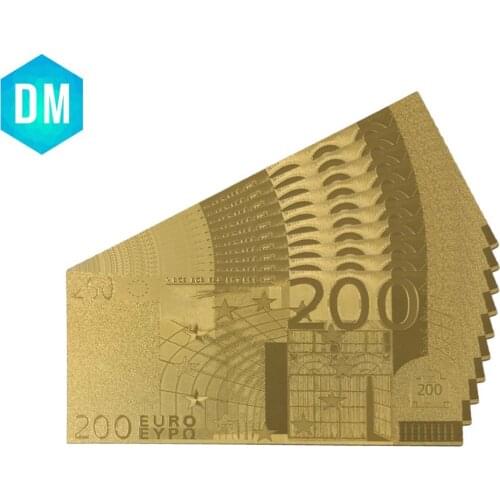 European 24k Gold Foil Pure Golden Gold Banknote Holiday Gifts 200 Euro Note Money Gold Plated Fake Money for Collections 10pcs