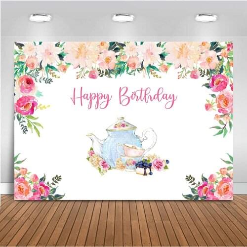 Happy Birthday Backdrop for Photography Tea Party Newborn Children Background for Party Decoration Supplies Flower Girls Banner