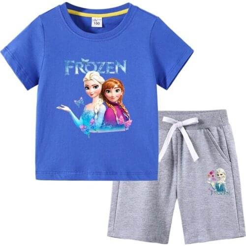 Disney Frozen Anna Elsa Cartoon Print T Shirt Pants Suits t-shirt Girls Streetwear Clothes Set for Teenager kids Tops Tees