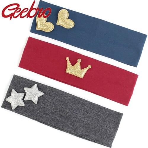 Geebro Baby Boys Girls Heart Crown Headbands Fashion Solid Cotton Childs Kids star Hair Accessories Elastic Hairband