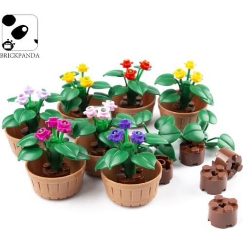 MOC City Garden Flower Pot Building Model Blocks Accessory Green Plant Grass Friend Military Compatible City Toys Children