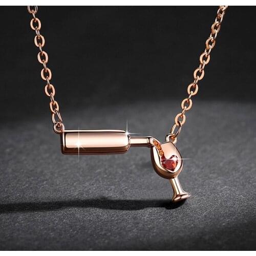 Hot Selling Cheap High Quality Fashion Wine Glass Crystal Rhinestone Heart bottle cup Pendant Necklace Jewelry For Women Girls