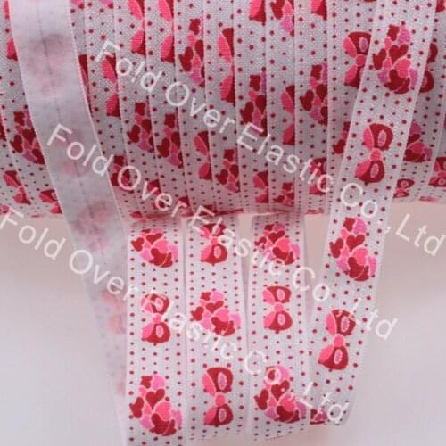 Hot sale 5/8" heart printed fold over elastic foe ribbon for Valentines day, fashion ribbon for women, 100yards/roll