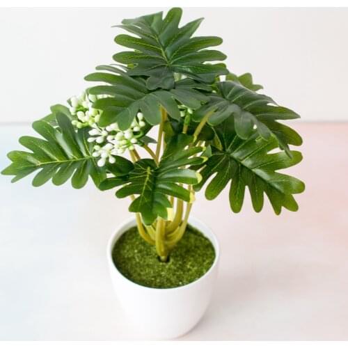 12Heads Artificial Green Monstera Leaves Home Garden Decoration Bedroom Living Room Desktop Bonsai Fake Plants