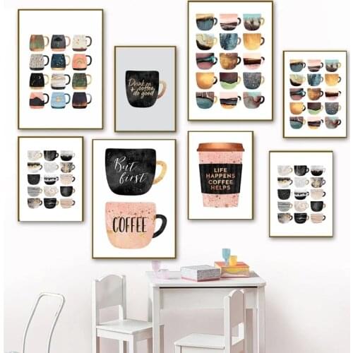 Cafe Colorful Cup Coffee Kitchen Print Posters and Prints Nordic Canvas Painting Wall Art Pictures Living Room Home Decoration