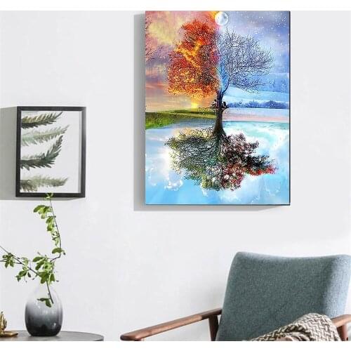 Oil Painting By Numbers "The Four Seasons Trees"Drawing on Canvas HandPainted Art Gift DIY Picture By Number Kits Wall Decor