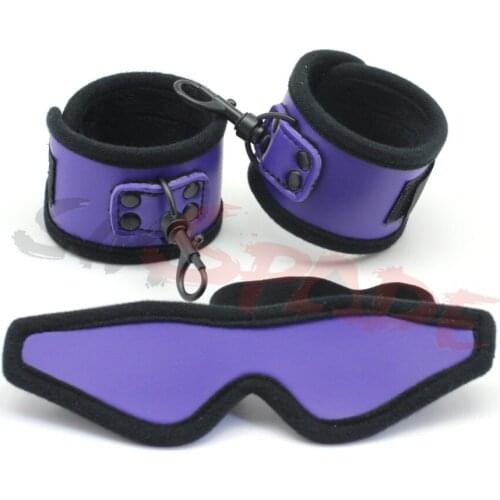 Purple PU bondage restraint kit,bondage handcuffs and blindfold kit,adult sex restraints system for couples,adult sex restraints