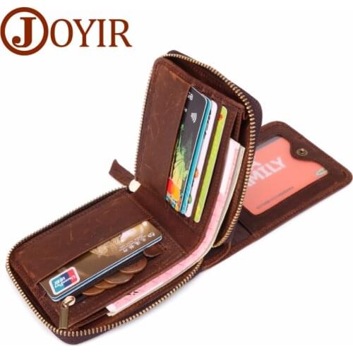 JOYIR Genuine Leather Men Wallet Small Man RFID Wallet Zipper Male Short Coin Purse Driver License Holder Leather Wallet For Man