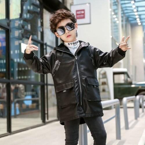 Leather Jacket For Boys Casual Patchwork Plus Velvet Warm Coat ChildrenS Outerwear 2021 New Teenager Clothes High Quality