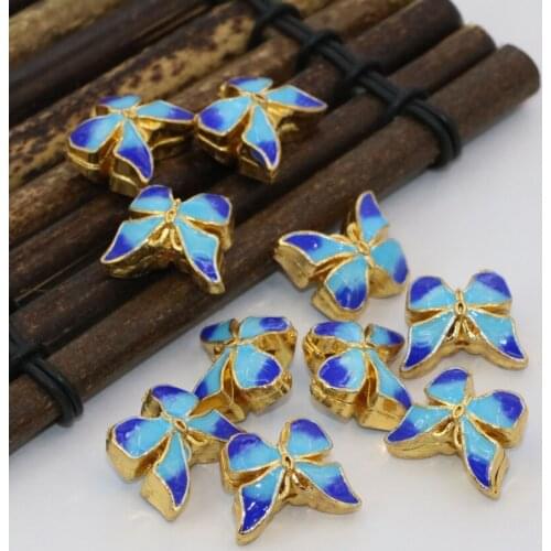 Beautiful blue butterfly shape cloisonne spacers beads 14*16mm gpld plated accessories 5pcs unique design diy findings B2503