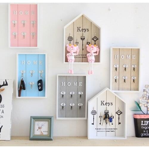 Creative Nordic Style Wooden House Key Wall Hanging Jewelry Box Home Crafts Wall Shelf Porch Storage Rack Hanging Hook Key Boxes