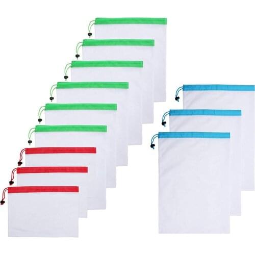 1PC Reusable Produce Mesh Bags Rope Vegetable Toys Storage Pouch Fruit & Grocery Bags Mesh Storage Bag Shopping Bag