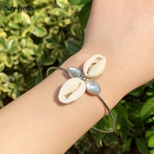 SAY HELLO Fashion Adjustable Shell Arm Bracelets ZC Flower Shape Arm Cuff Bangle Pulseiras Bijoux Bangles for Women JewelryK2758