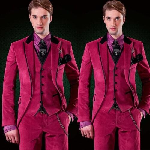 Latest Velvet Men Wedding Tuxedos Fashion 3 Pieces (Jacket Vest Pants )Groomsmen Wear Terno Masculino Suits Custom Made Blazer