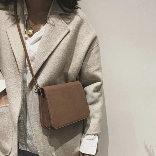 2021 New Bag PU Leather Solid Color Soft Leather Fashion Simple Frosted Shoulder Bag Wild Messenger Small Square Bag