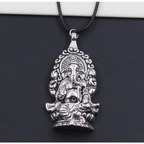 New Durable Black Faux Leather Ganesha Buddha Elephant Pendant Cord Choker DIY Necklace Retro Boho Tibetan Silver Color