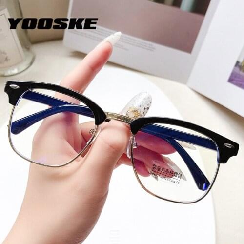 YOOSKE Anti Blue Light Blocking Glasses Frames Women Brand Classic Half Frame Optical Eyeglasses for Men Retro Computer Eyewear