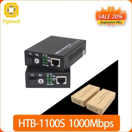2pcs/lot 10/100/1000M Single Fiber Single Mode bidi wdm 20KM Media Converter SC/UPC Tx1310/Rx1550nm A/B
