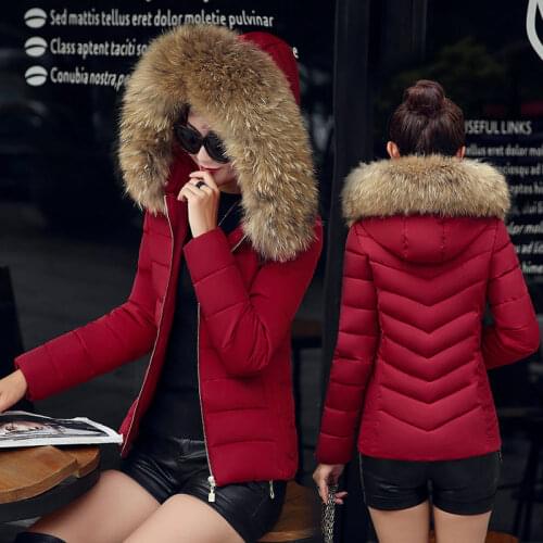 Autumn winter women clothes puffer jacket female bubble coats winter padded coats short coats fur hood red slim 0.8