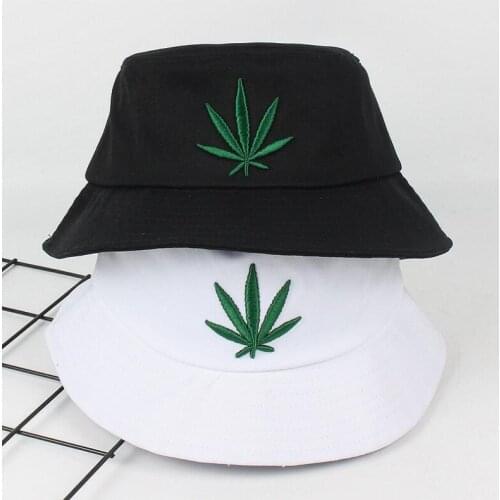 56-58 CM embroidery leaf Bucket Hat Unisex Fashion Bob Caps Hip Hop Gorros Men Summer Caps Beach Sun Fishing bape Bucket cap