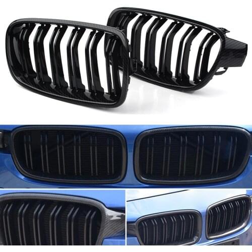 Front Grilled Grill For BMW 3 Series F30 F31 318i 320i 328i 2012- 2018 2 Carbon Fabric ABS Plastic M3 Style / Dual Slat Fin Line