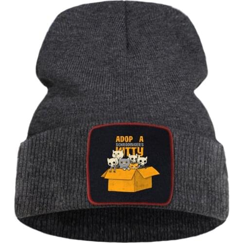 Thick Warm Beanie Hat Cartoon Hot Sale Knitted Hats Flexible Quality Caps Adop A Schrodingers Cats Cartoon Unisex Autumn Hat