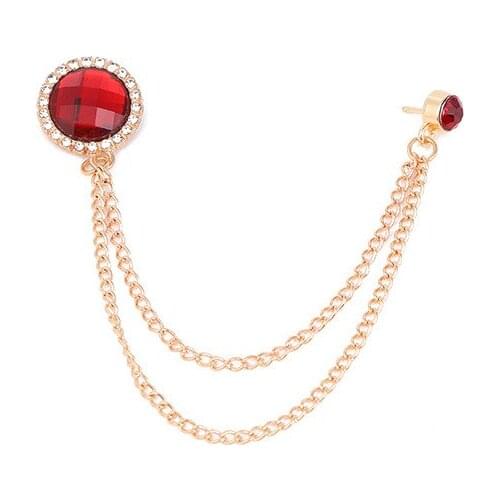 Luxury Crystal Round Alloy Tassel Chain Lapel Pin Suit Badge Fashion Jewelry Brooches for Women Men Wedding Accessories