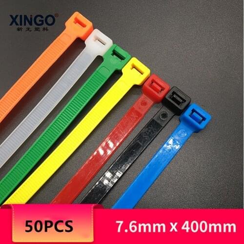 Xingo 8x400mm Self locking Nylon Cable Zip Ties 50pcs Plastic Cable Zip Tie UL Rohs Approved Loop Wrap Bundle Ties Black & White