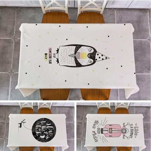 New Christmas cartoon animal Linen cotton waterproof Table Cloth Elk bear rabbit penguin owl whale giraffe RectangularTablecloth