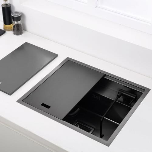 Black Hidden Kitchen Sink Bowl Bar Stainless Steel Balcony Sink Concealed Black Bar Sink With Clean Water Tap Open Kitchen Sink