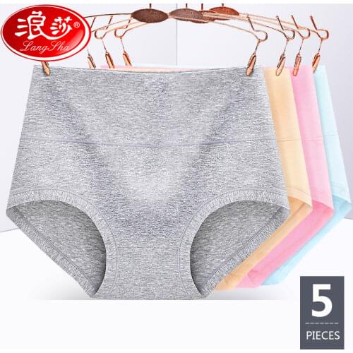 LANGSHA 5Pcs/lot Women Panties High Waist Slimming Briefs Soft Cotton Breathable Lingerie Sexy Female Underwear Plus SizeXXL
