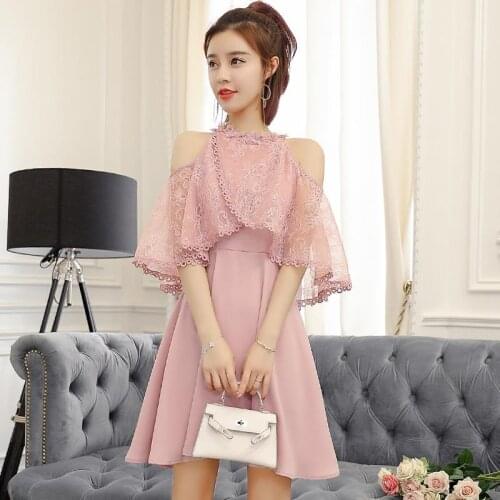 Women Dress Fashion Summer Bow Lace Strapless Sexy Knee-length A-line Pink White Blue Party Vestidos Ropa Mujer