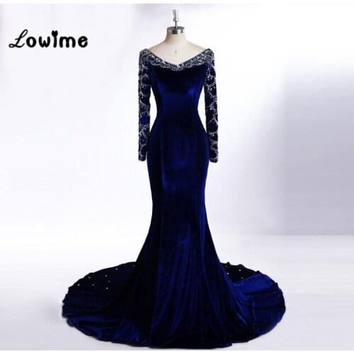 2017 Royalblue Evening Dress Mermaid Celebrity Dresses Long Prom Dresses with Crystal vestido de festa Velour Free Shipping