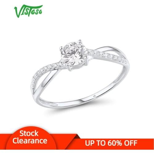 VISTOSO Gold Rings For Women Genuine 9K 375 White Gold Ring Sparkling White CZ Promise Band Rings Anniversary Fine Jewelry
